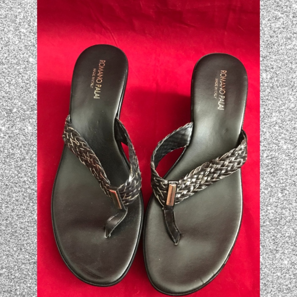Romano Palai wedge flip flop black Size 10